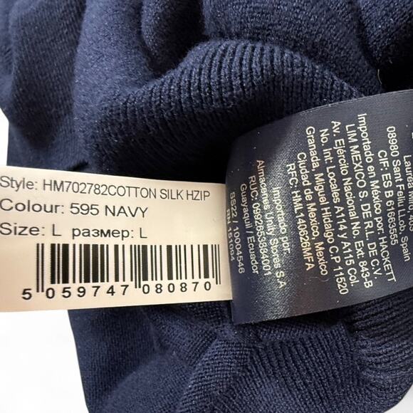 Hackett London Cotton Silk Quarter Zip Sweater Mens L Luxe Preppy Classic Navy - Picture 6 of 10